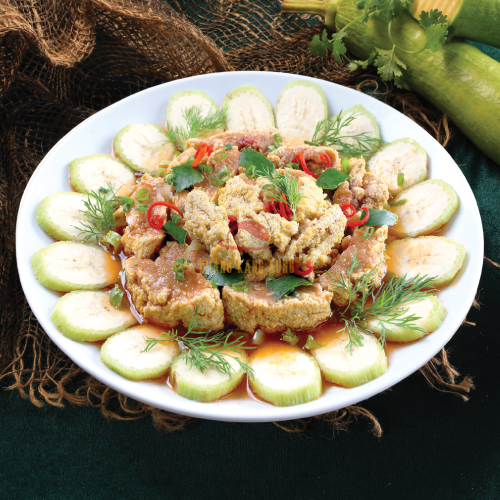 Trứng cá Chuỗi Ngọc hấp chuối xanh